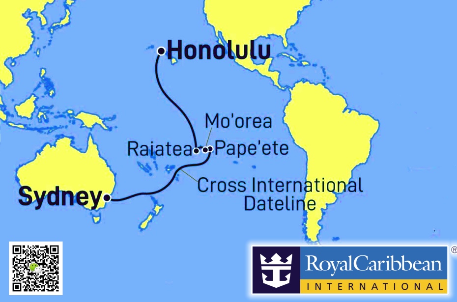 2027-04-14 皇家加勒比Royal Caribbean ○ 悉尼Sydney — 火奴鲁鲁(夏威夷)Honolulu 16天15晚